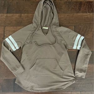 Brown Striped Sleeve Kangaroo Pocket Pullover Hoodie